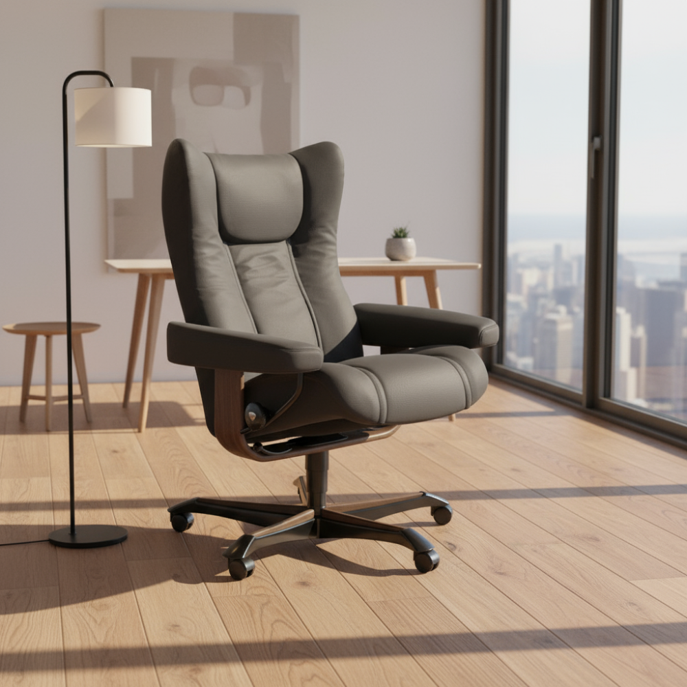Sillón giratorio Stressless® modelo WING Home Office con reposacabezas ajustable