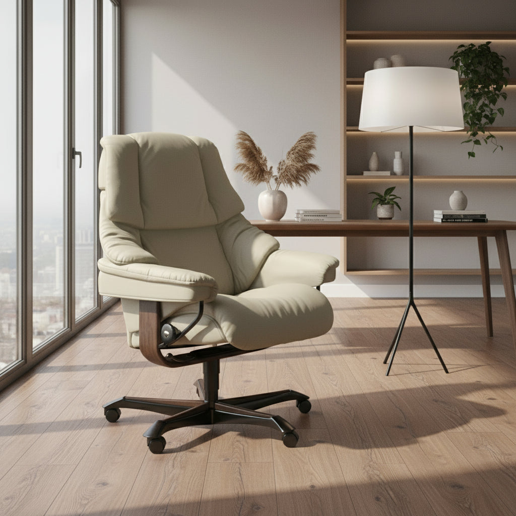 Sillón giratorio Stressless® modelo RENO Home Office con reposacabezas ajustable