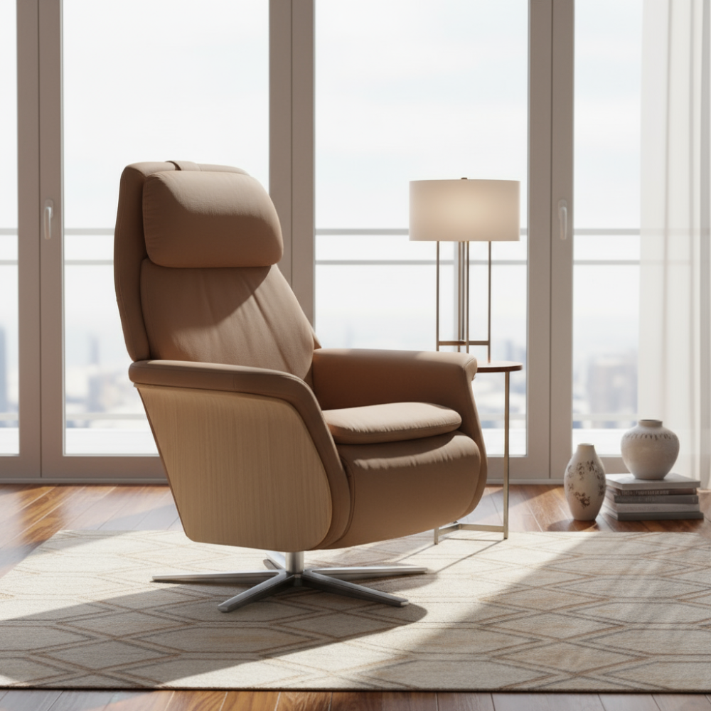 Sillón modelo SAM WOOD Pie Sirius Plus™ System Power™ con calefacción piel Batick