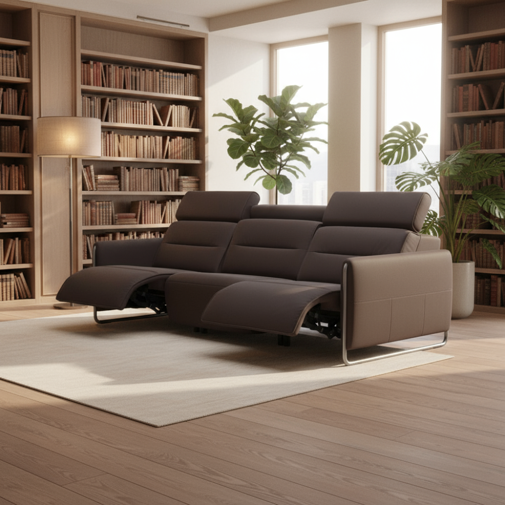 Sofá 3 plazas modelo EMILY Stressless® Power™ Brazo Metal piel Paloma