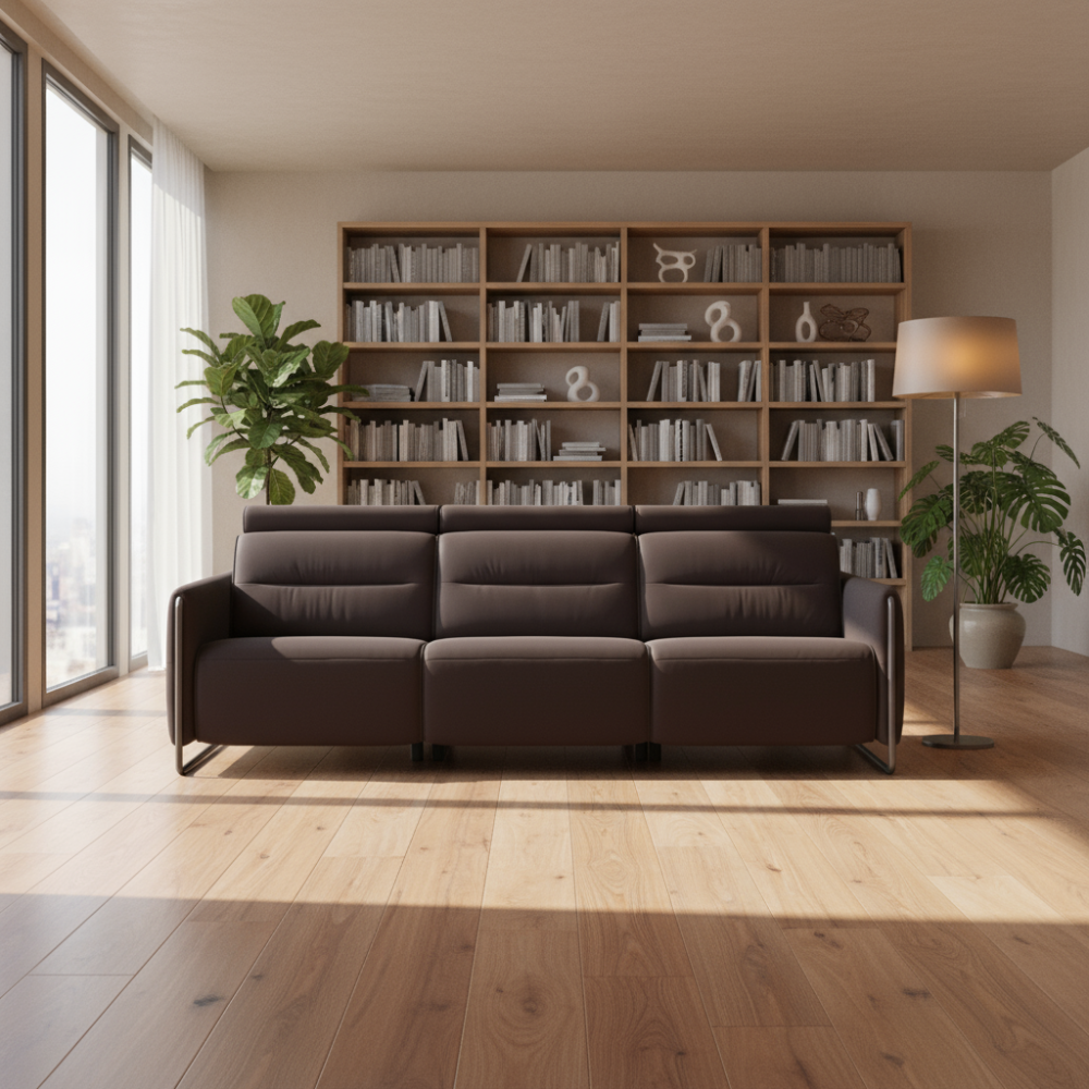 Sofá 3 plazas modelo EMILY Stressless® Power™ Brazo Metal piel Paloma