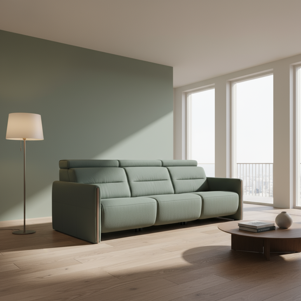 Sofá 3 plazas modelo EMILY Stressless® Power™ Brazo Madera piel Paloma