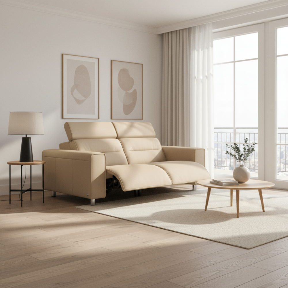 Sofá 2 plazas modelo EMILY Stressless® Power™ Brazo Ancho piel Paloma