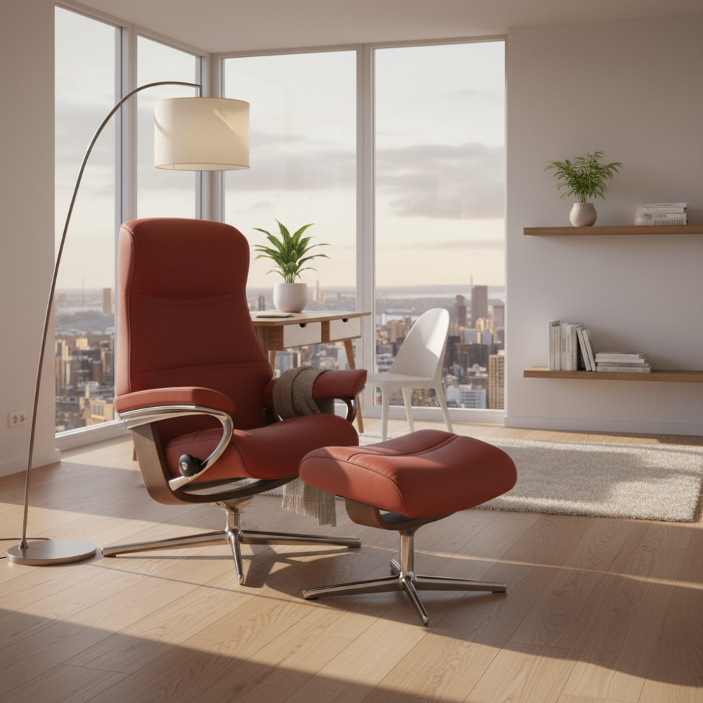 Sillón modelo PHILIP Cross Plus™ System BalanceAdapt™ de Stressless en piel Batick Pie Cromado