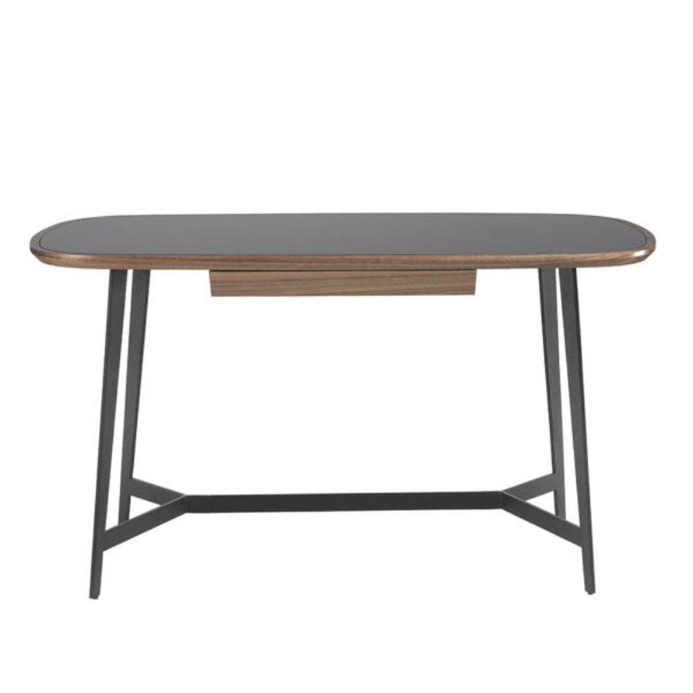 Escritorio oficina de madera Nogal y cristal tintado negro