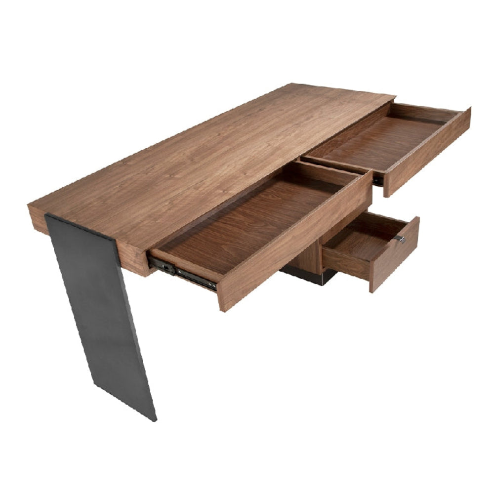 Escritorio oficina de madera Nogal y acero pulido