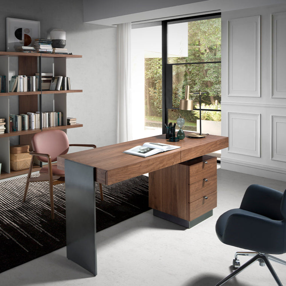 Escritorio oficina de madera Nogal y acero pulido