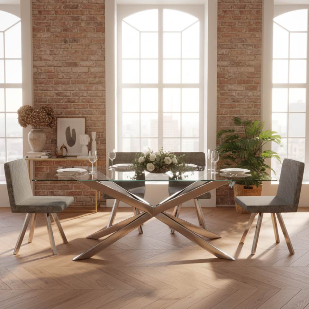Mesa de Comedor Fija modelo MILANO Tapa Cristal