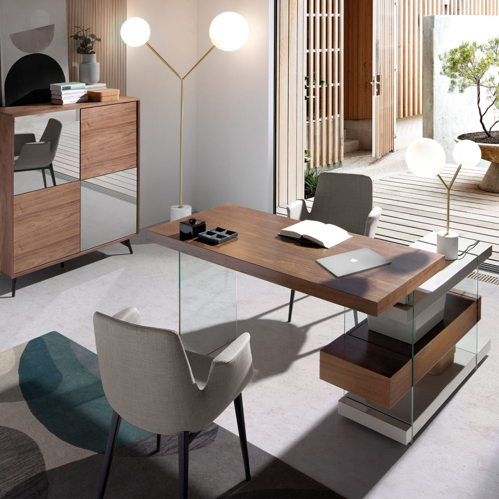 Escritorio Nogal y Cristal Colección Elegance