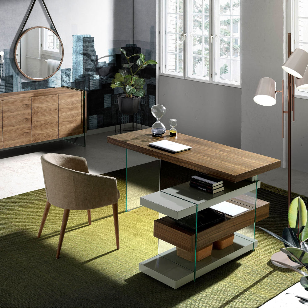 Escritorio Nogal y Cristal Colección Elegance