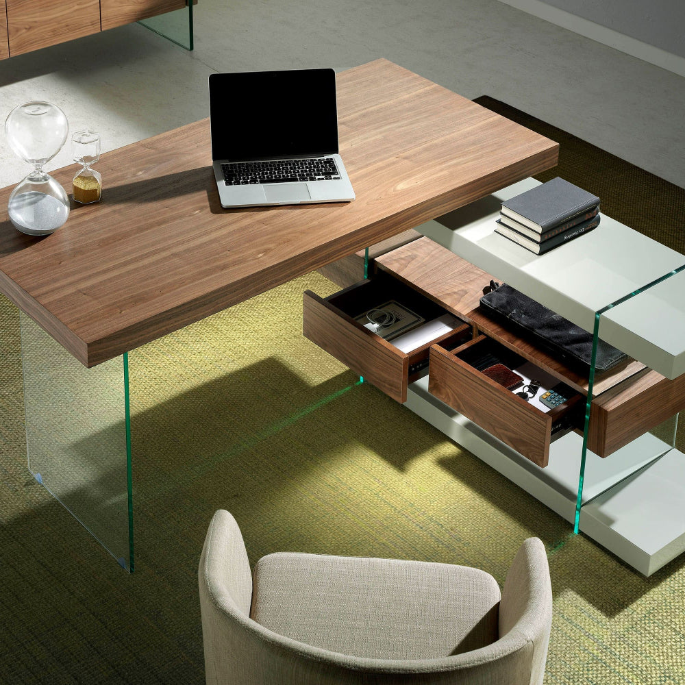 Escritorio Nogal y Cristal Colección Elegance