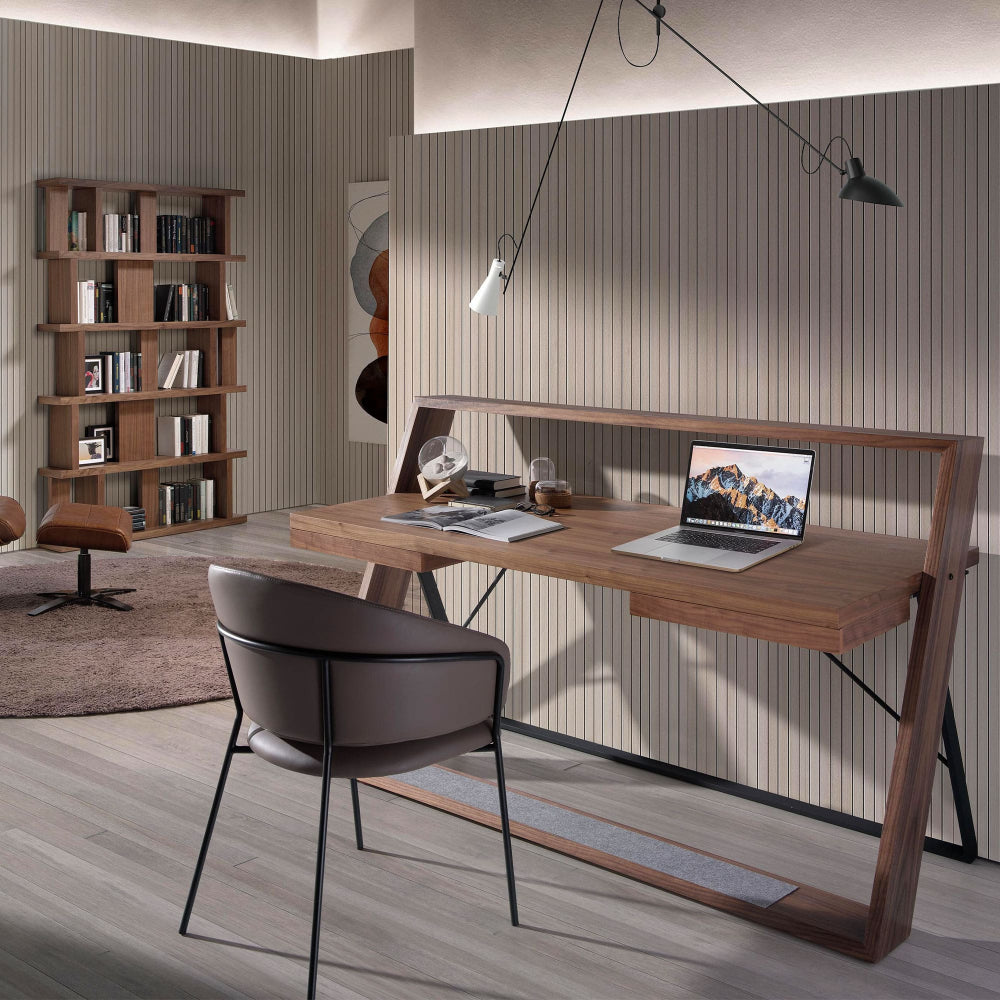 Escritorio oficina de madera Nogal y acero negro