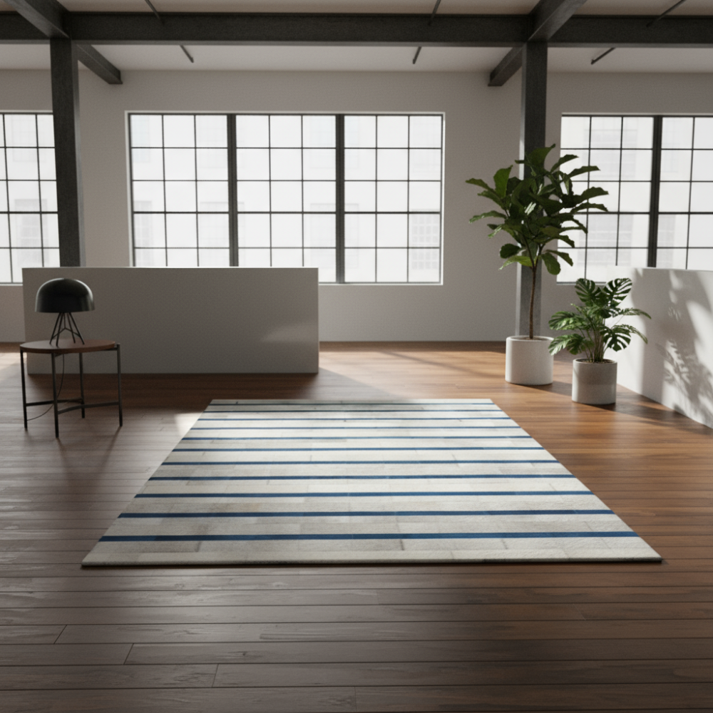 Alfombra de diseño en piel Frontera Lines Blue
