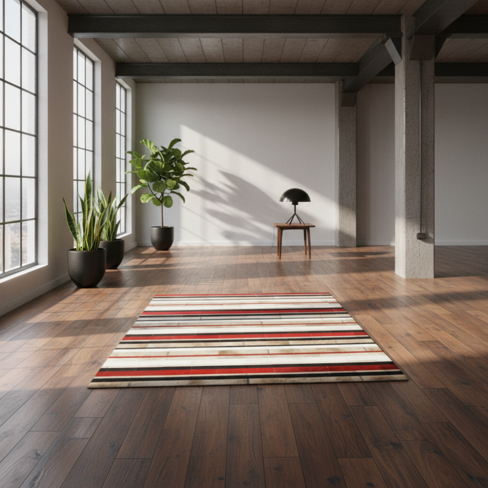 Alfombra de diseño en piel Frontera Lines Red