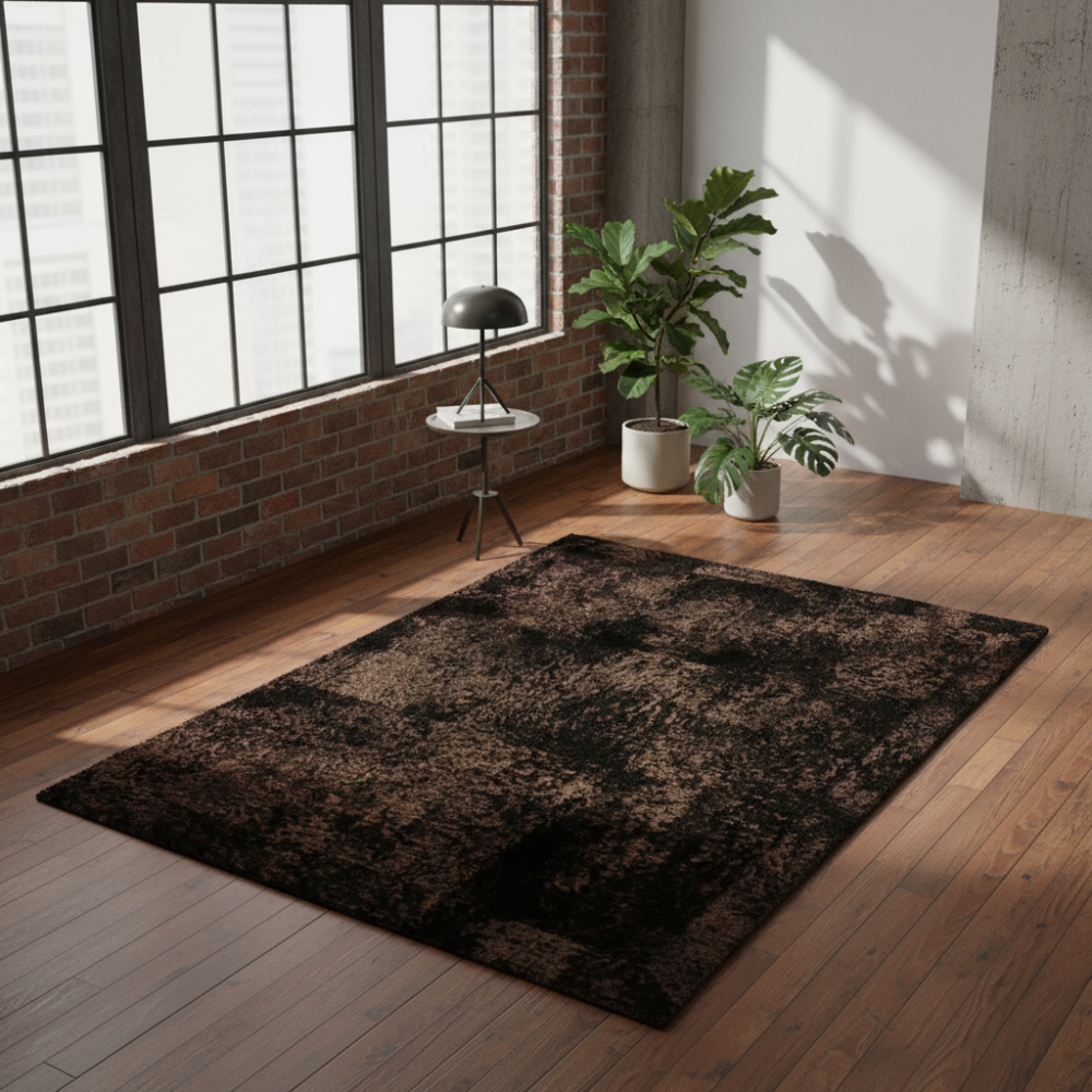 Alfombra de diseño en piel Curly Marrón