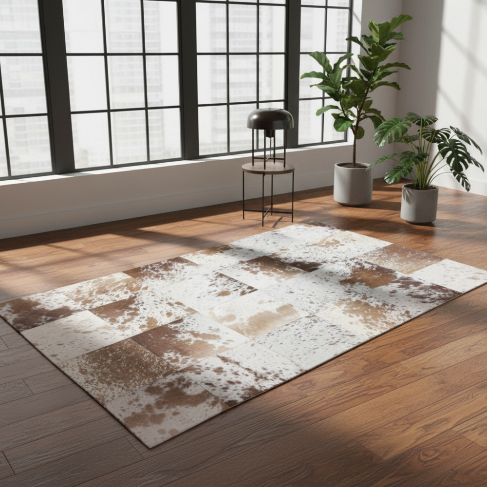 Alfombra de diseño en piel Leather Patchwork dibujo H