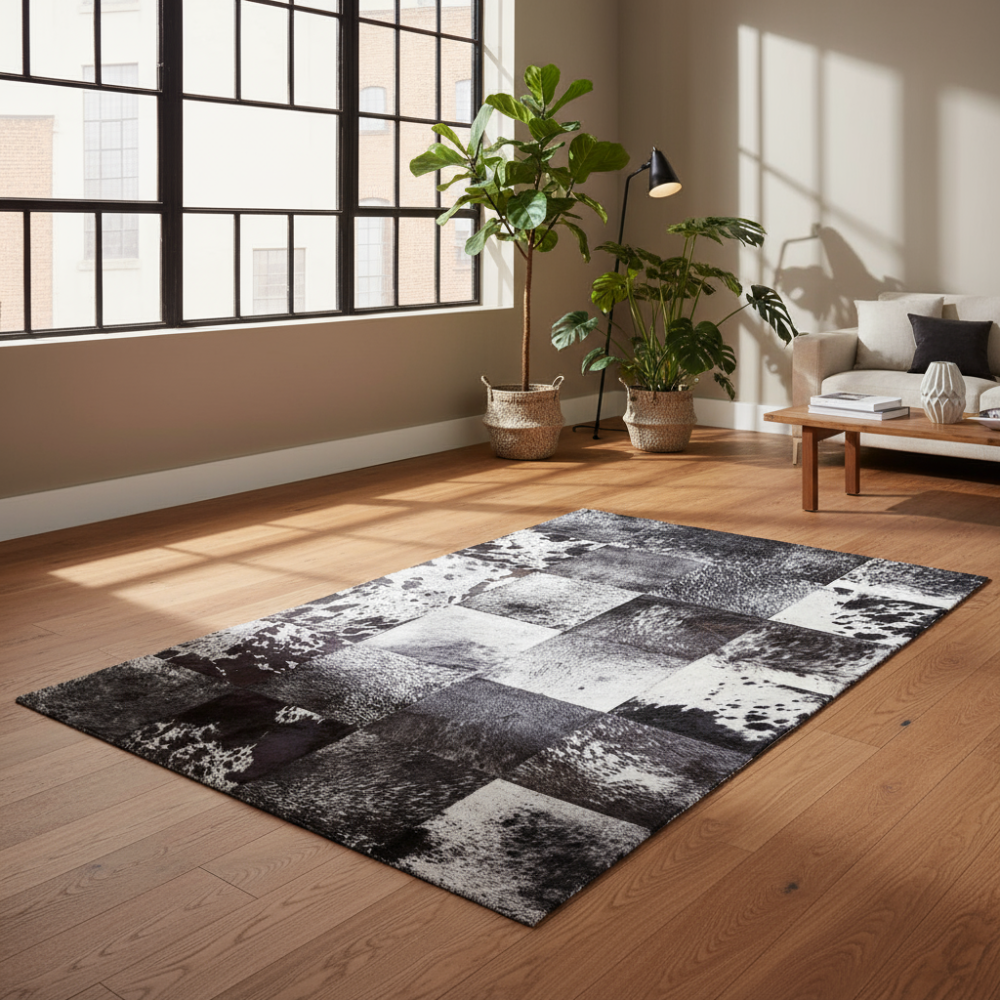 Alfombra de diseño en piel Leather Patchwork dibujo A