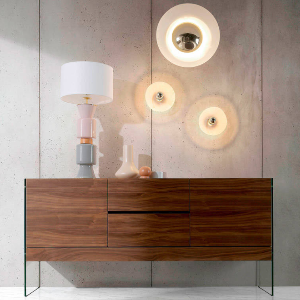 Aparador Madera Chapada Nogal Lateral Cristal Colección Elegance