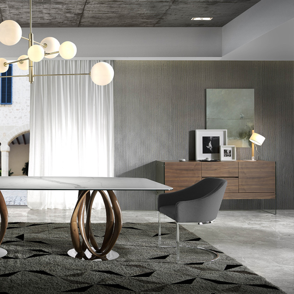 Aparador Madera Chapada Nogal Lateral Cristal Colección Elegance