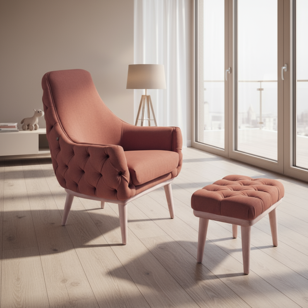 Butaca de diseño nórdico modelo GINA capitoné con respaldo alto Tapizado Lido