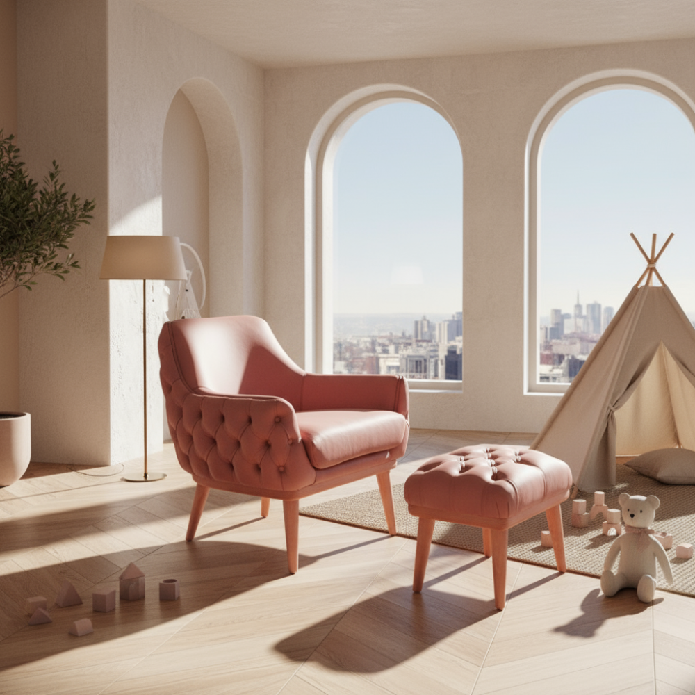 Butaca de diseño nórdico modelo GINA capitoné con respaldo bajo Tapizado Lido