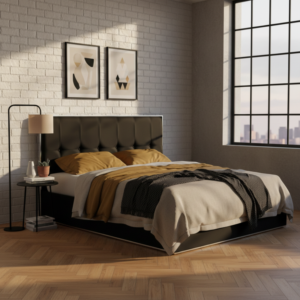 Cabecero de cama con capitoné modelo 4800 Negro