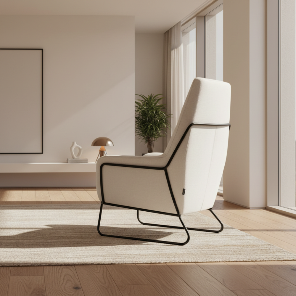Sillón con pie metal modelo NICASSIA Tapizado Aquaclean