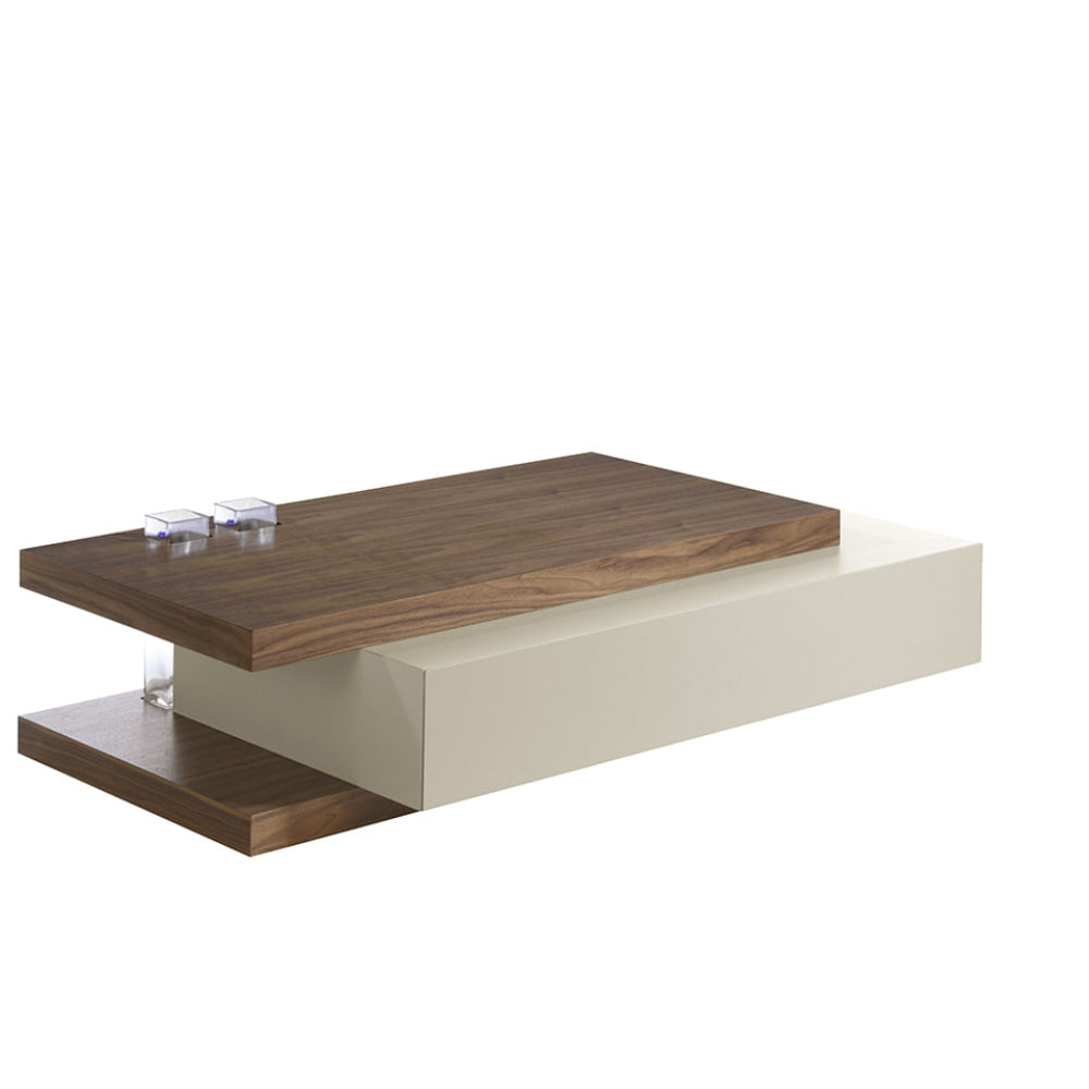Mesa de diseño con detalle en cristal y cajón