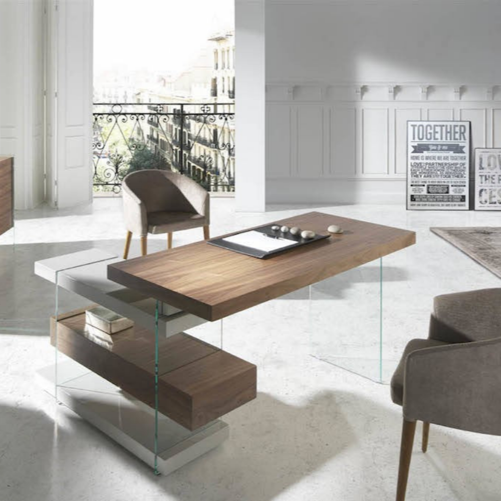 Escritorio Nogal y Cristal Colección Elegance