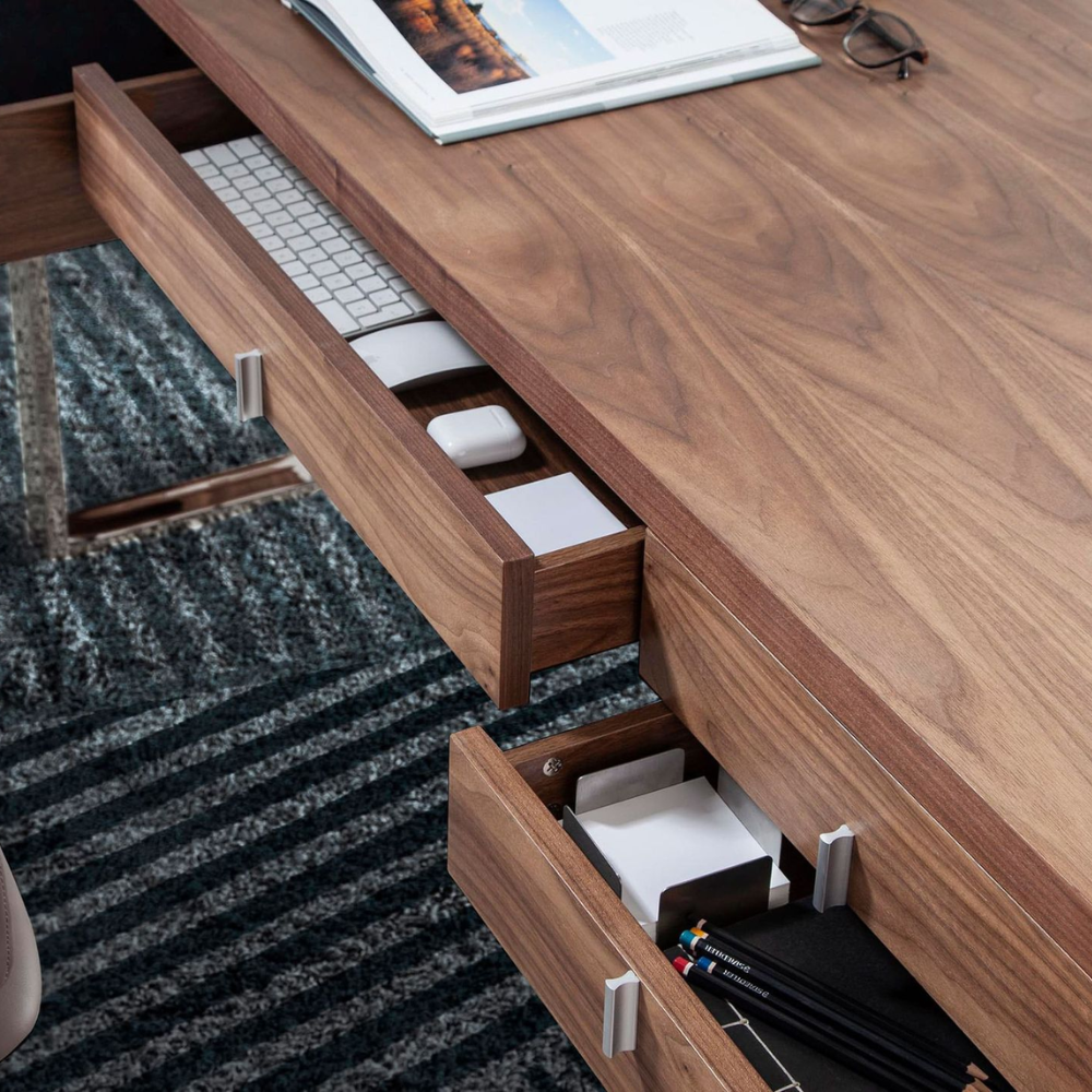 Escritorio nogal y acero cromado