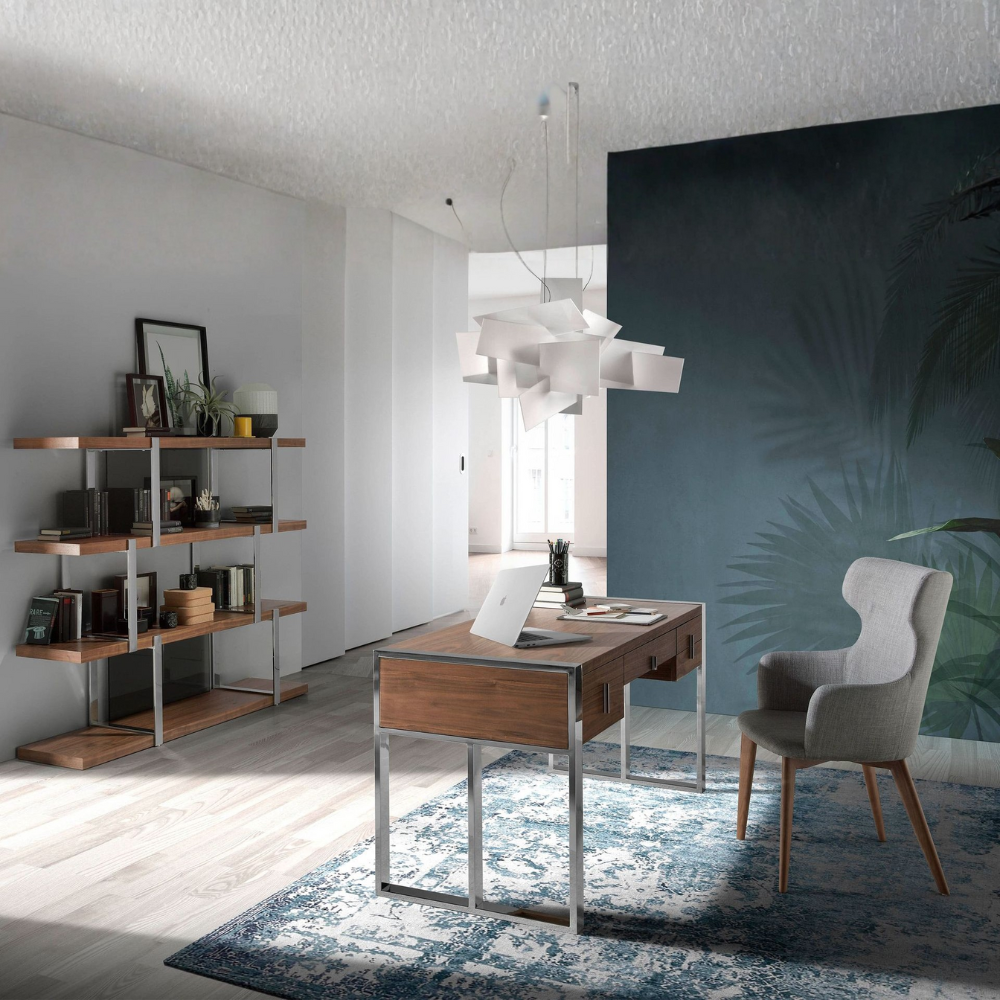 Escritorio nogal y acero cromado