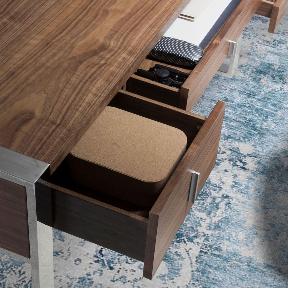 Escritorio nogal y acero cromado