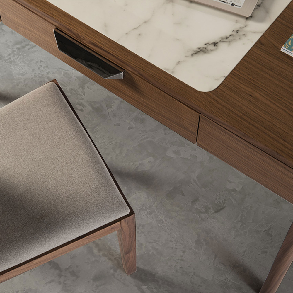 Escritorio tocador nogal con tapa de cristal imitación mármol