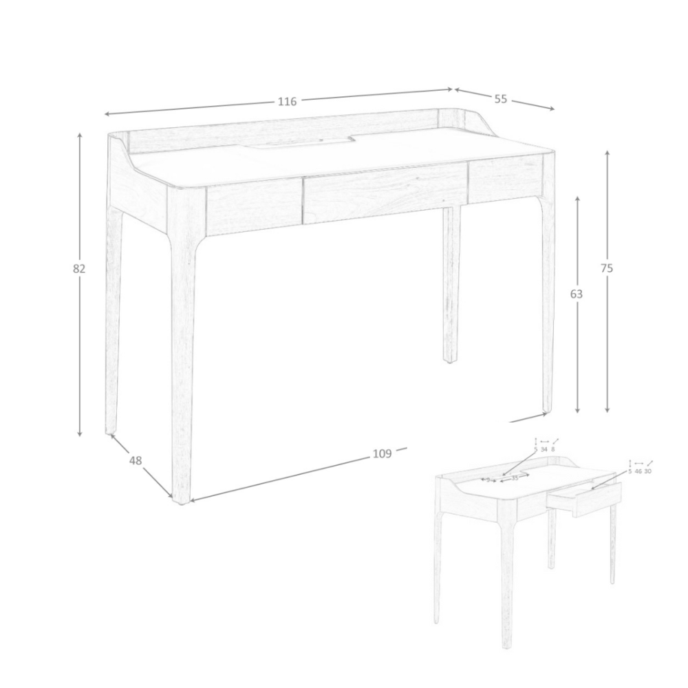 Escritorio tocador polipiel y nogal