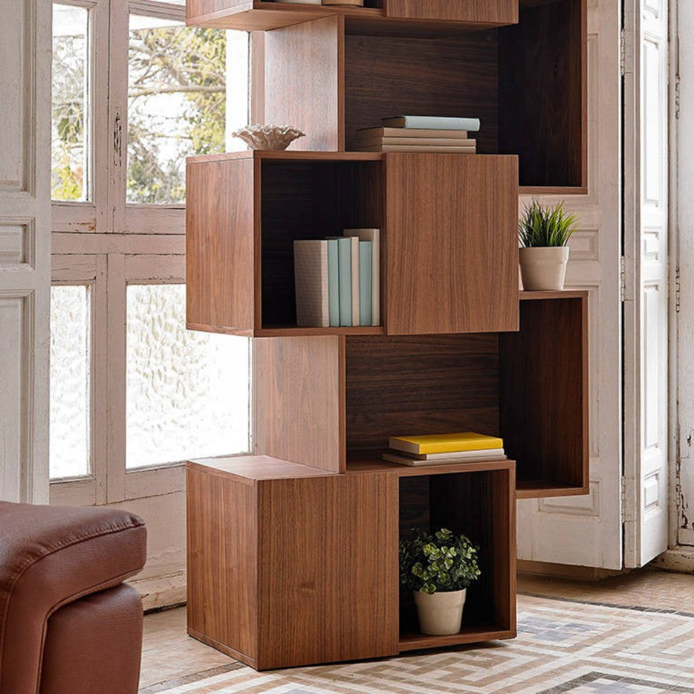 Estantería Madera Chapada Nogal 185cm Colección Elegance