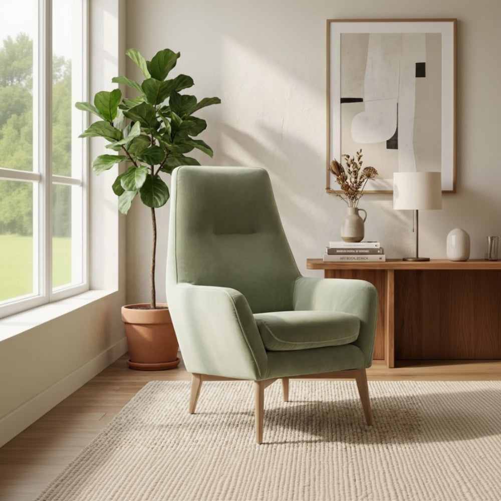 Sillón con patas de madera modelo NICASSIA Tapizado Antimanchas