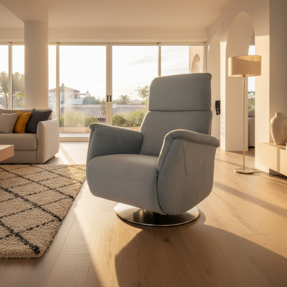 Sillón giratorio relax motorizado modelo EVANS con pie de disco