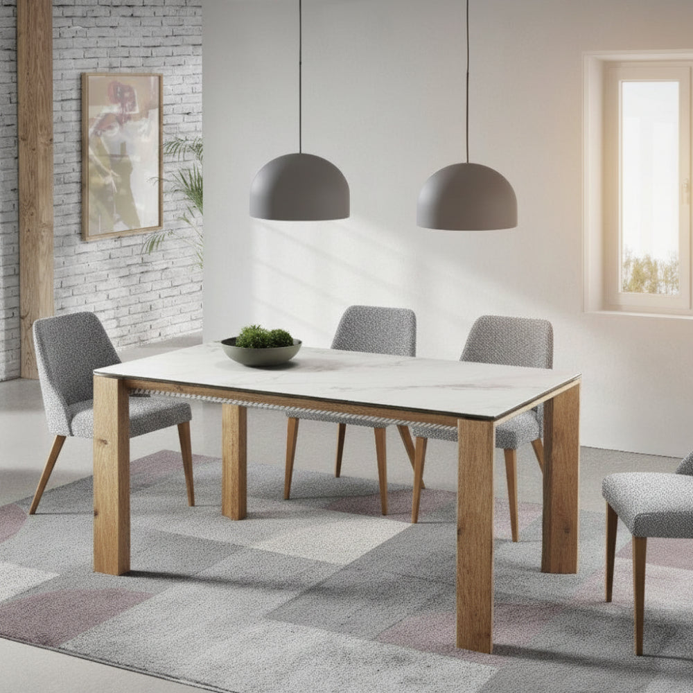 Mesa comedor de diseño extensible modelo IN-C tapa porcelánico