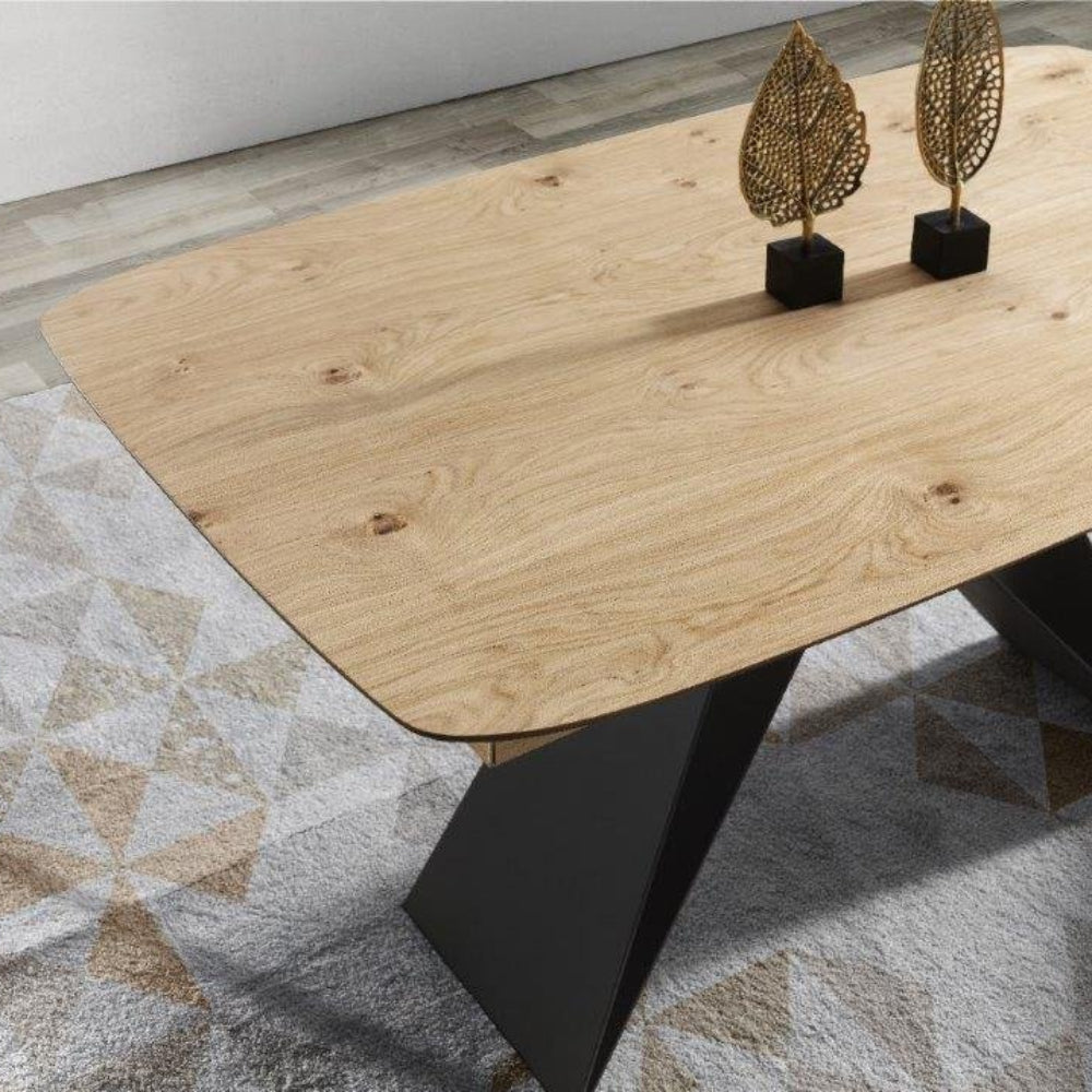 Mesa comedor de diseño extensible modelo IN-YKK tapa madera