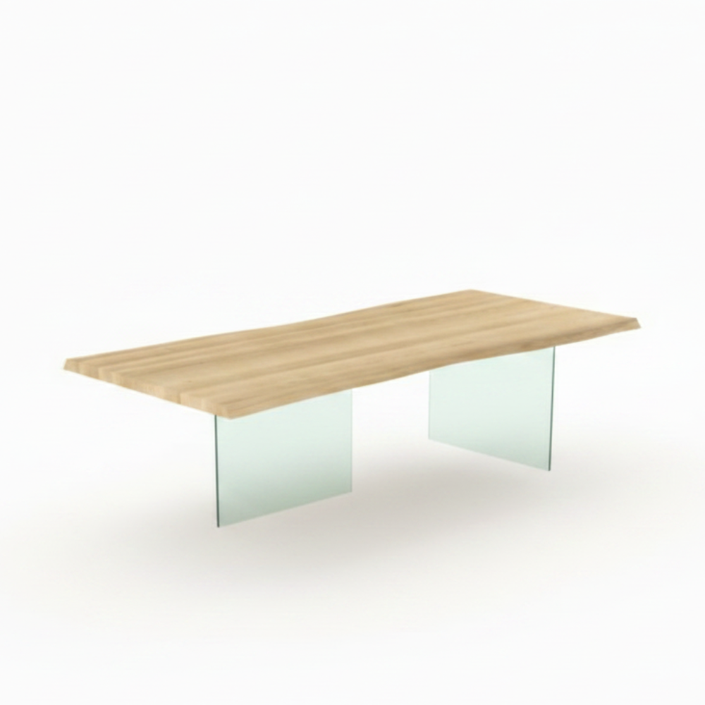 Mesa comedor de diseño modelo July Pie Cristal tapa cantos con forma