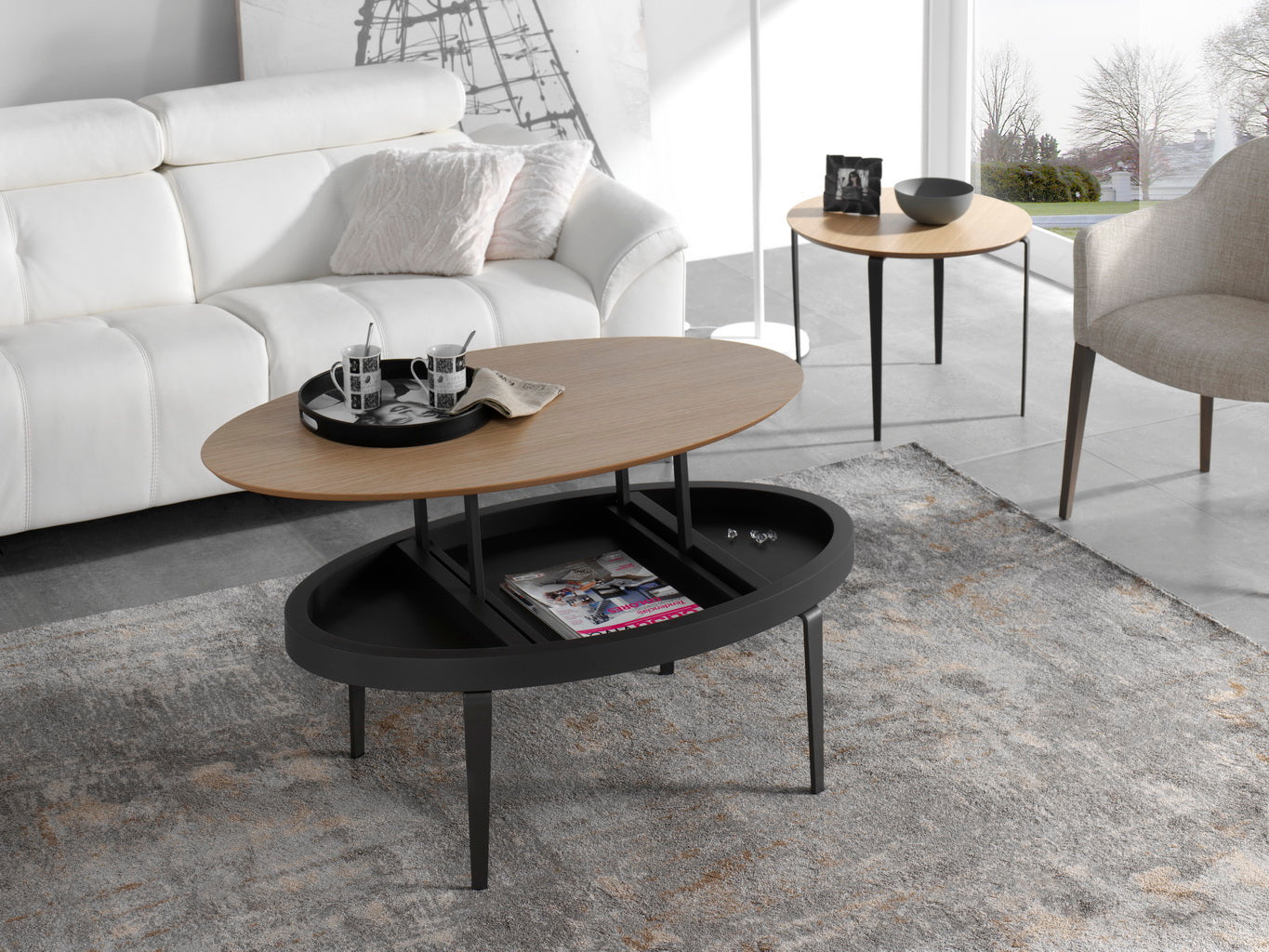 Mesa centro de diseño elíptico elevable