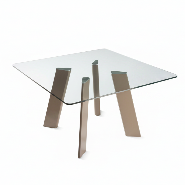 Mesa Comedor Fija Cuadrada Tapa Cristal 15mm