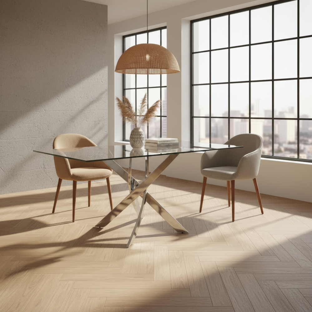 Mesa comedor Tapa Cristal Templado Colección Elegance