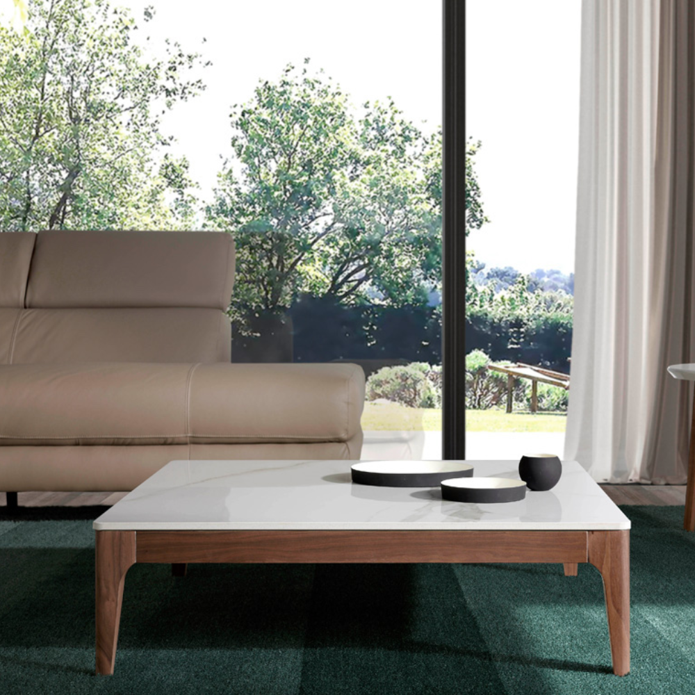 Mesa centro Chapada en Nogal con Tapa de Cristal