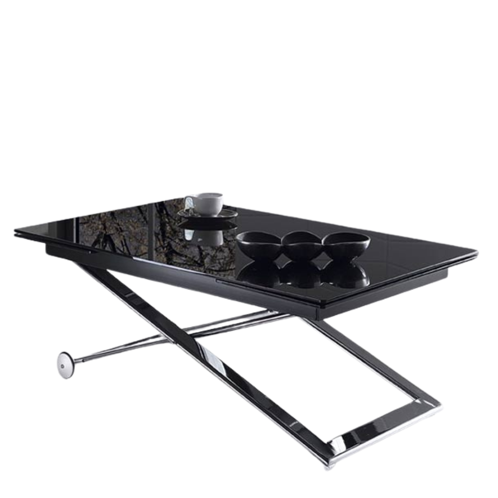 Mesa de Centro convertible en Mesa Comedor Con Tapa Cristal