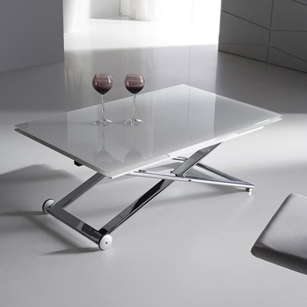 Mesa de Centro convertible en Mesa Comedor Con Tapa Cristal