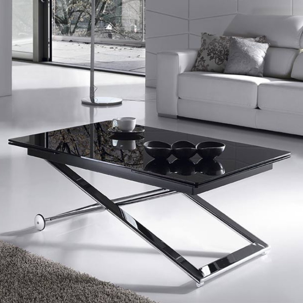 Mesa de Centro convertible en Mesa Comedor Con Tapa Cristal