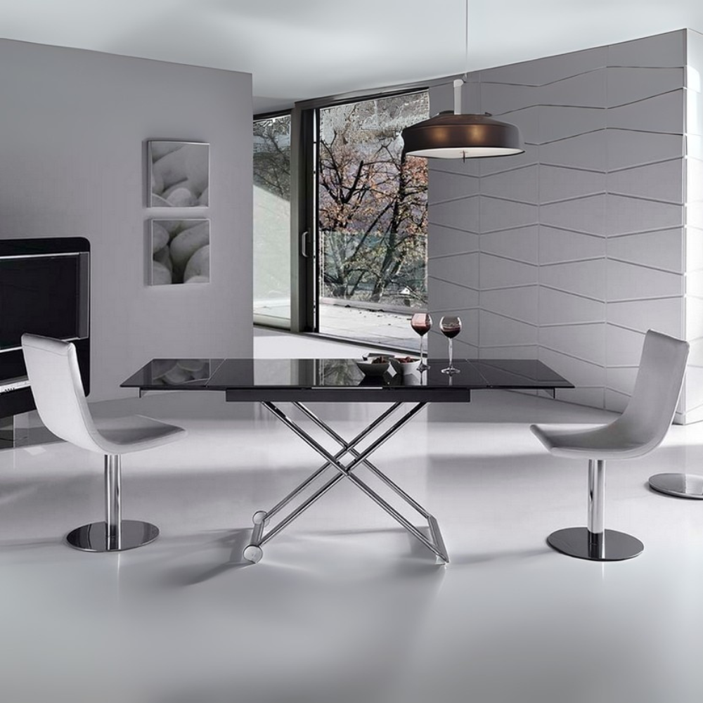 Mesa de Centro convertible en Mesa Comedor Con Tapa Cristal