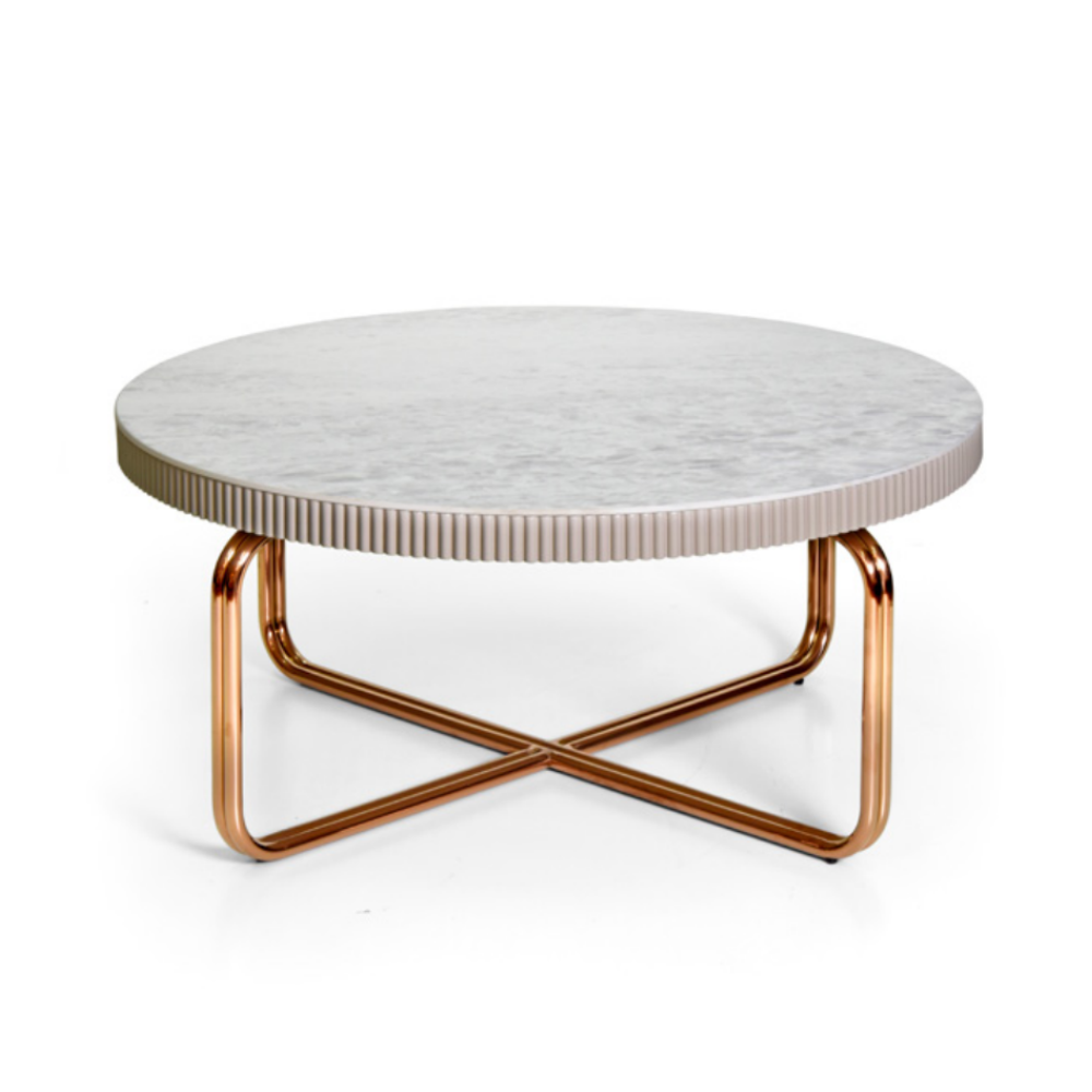 Mesa de Centro de Metal Rosa y Piedra