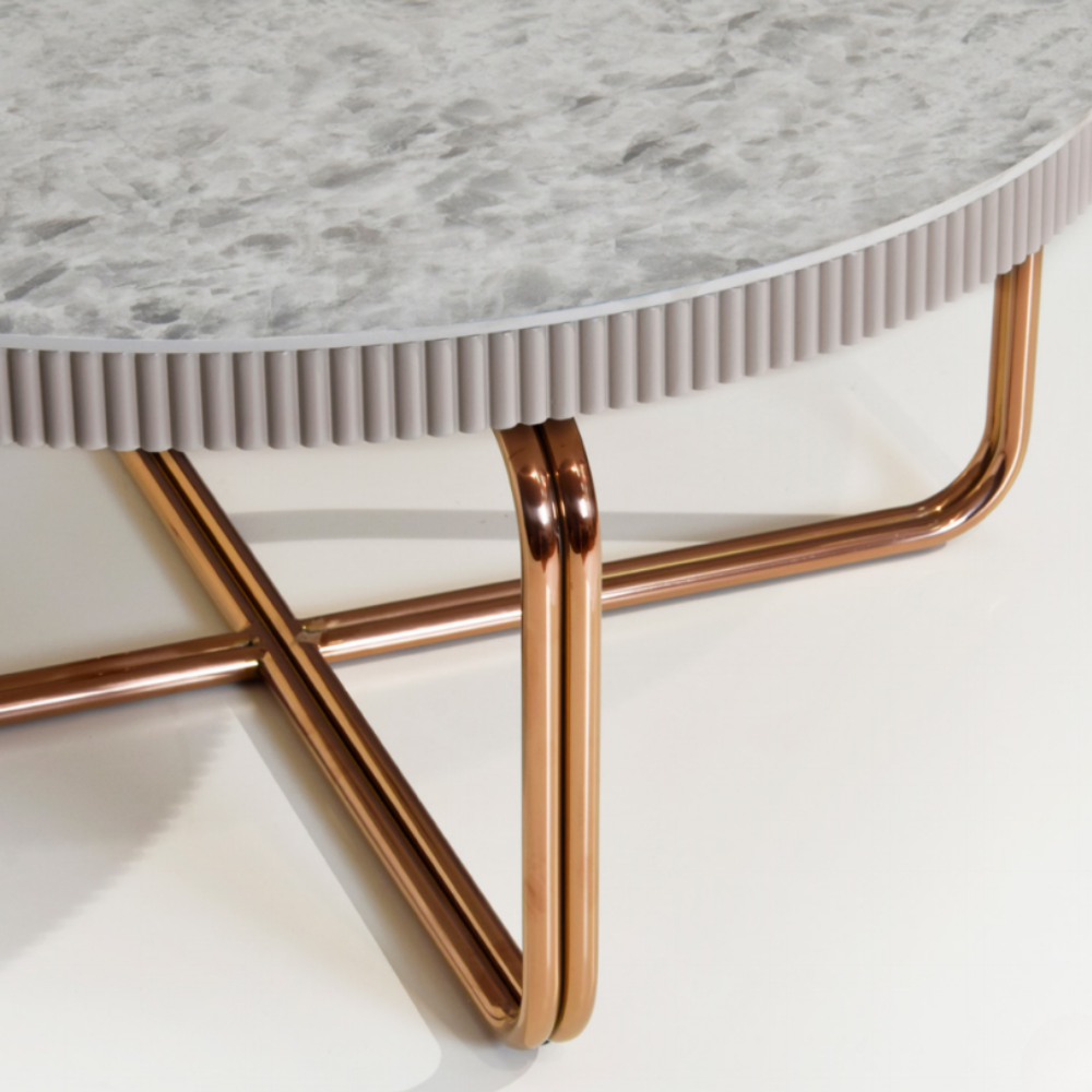 Mesa de Centro de Metal Rosa y Piedra